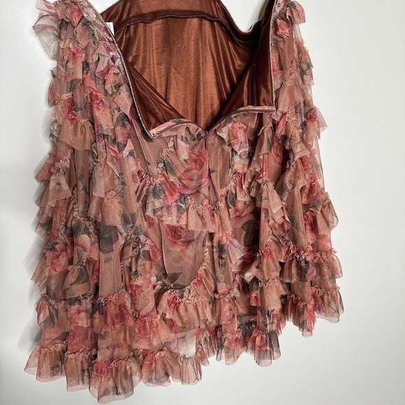 NWOT Mac Duggal Floral Ruffled Cutout Halter Mini Dress Women's Pink Size 12 - Picture 9 of 9